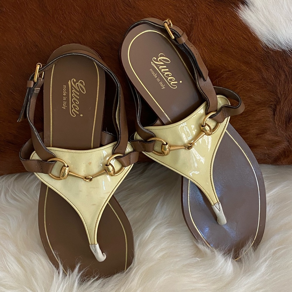 Gucci Women's Brown and Cream Sandals